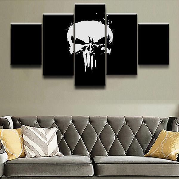 Comics Marvel The Punisher Black White Skull Abstract Canvas Wall Art