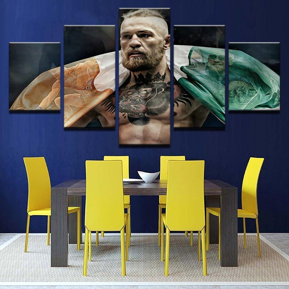 Conor Mcgregor Rasing Flag Celebrity Canvas Wall Art