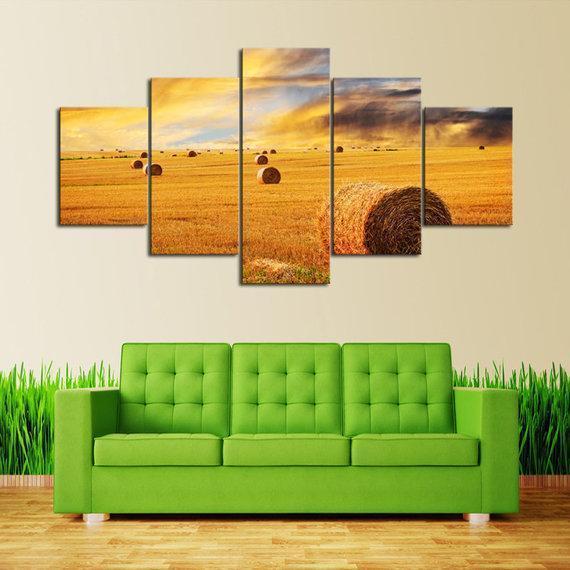 Country Hayfield Harvest Nature Canvas Wall Art