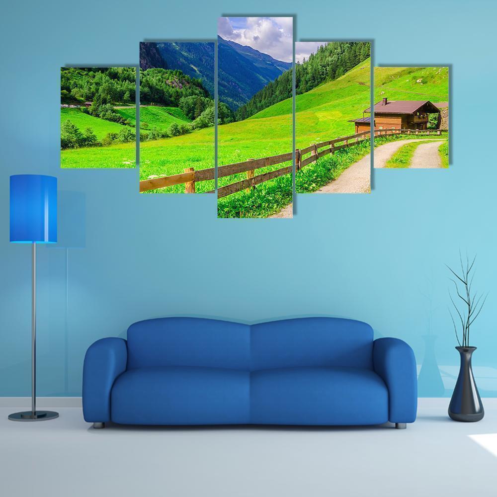 Country Road Leading To The Alpine Houses Nature Canvas Wall Art