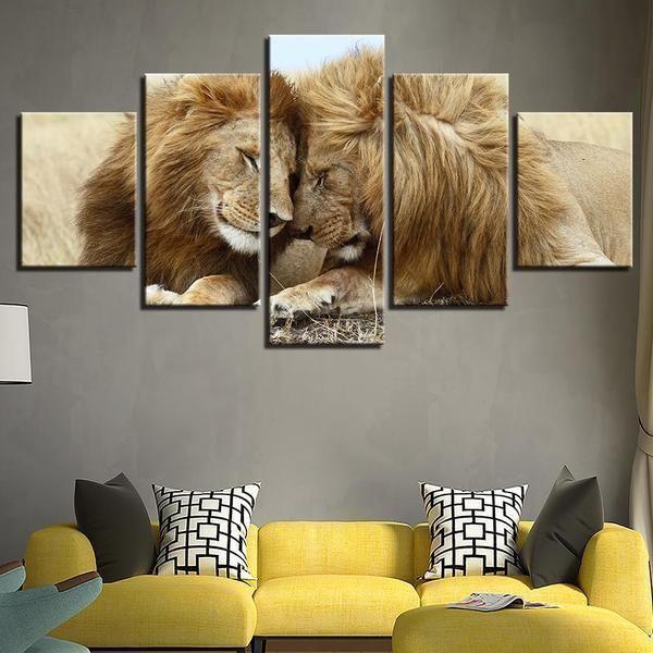 Couple Lion Animal Canvas Wall Art