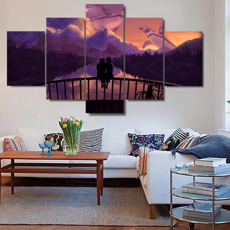Couple Watching Fantasy Clouds Romantic Abstract Nature Canvas Wall Art