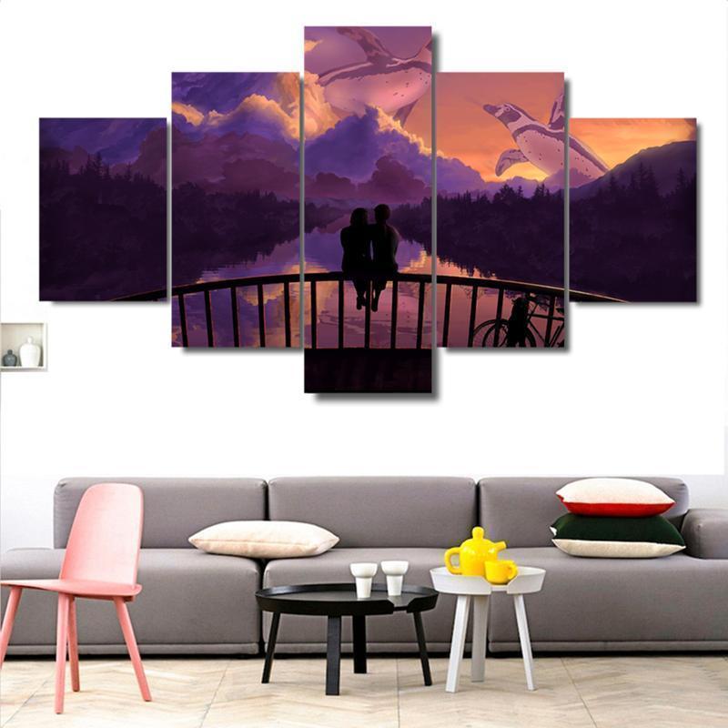 Couple Watching Fantasy Clouds Romantic Abstract Nature Canvas Wall Art