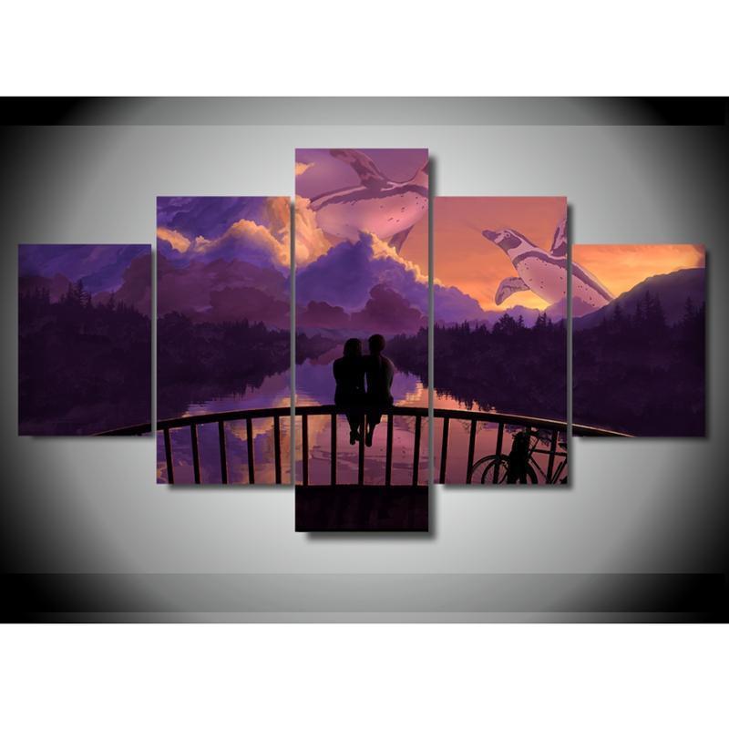 Couple Watching Fantasy Clouds Romantic Abstract Nature Canvas Wall Art