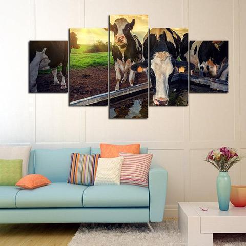 Cows In The Morning Animal Canvas Wall Art