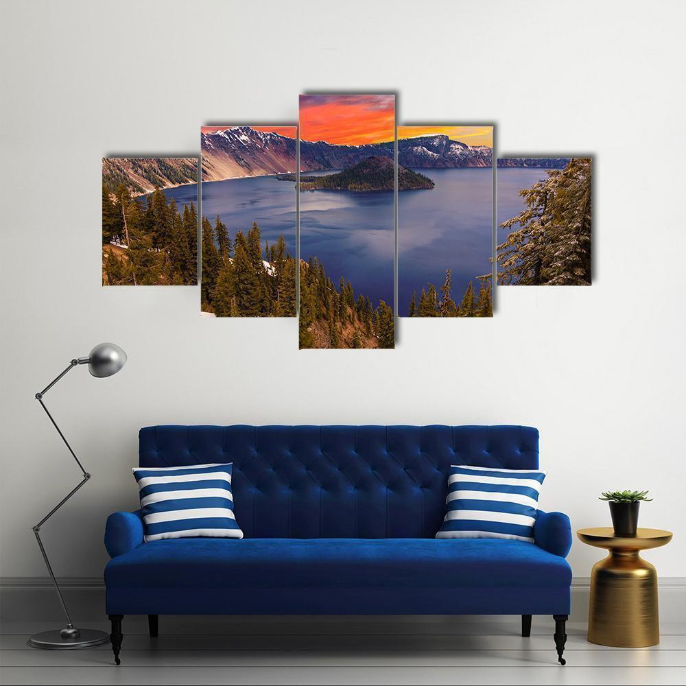 Crater Lake At Sunset Nature Canvas Wall Art