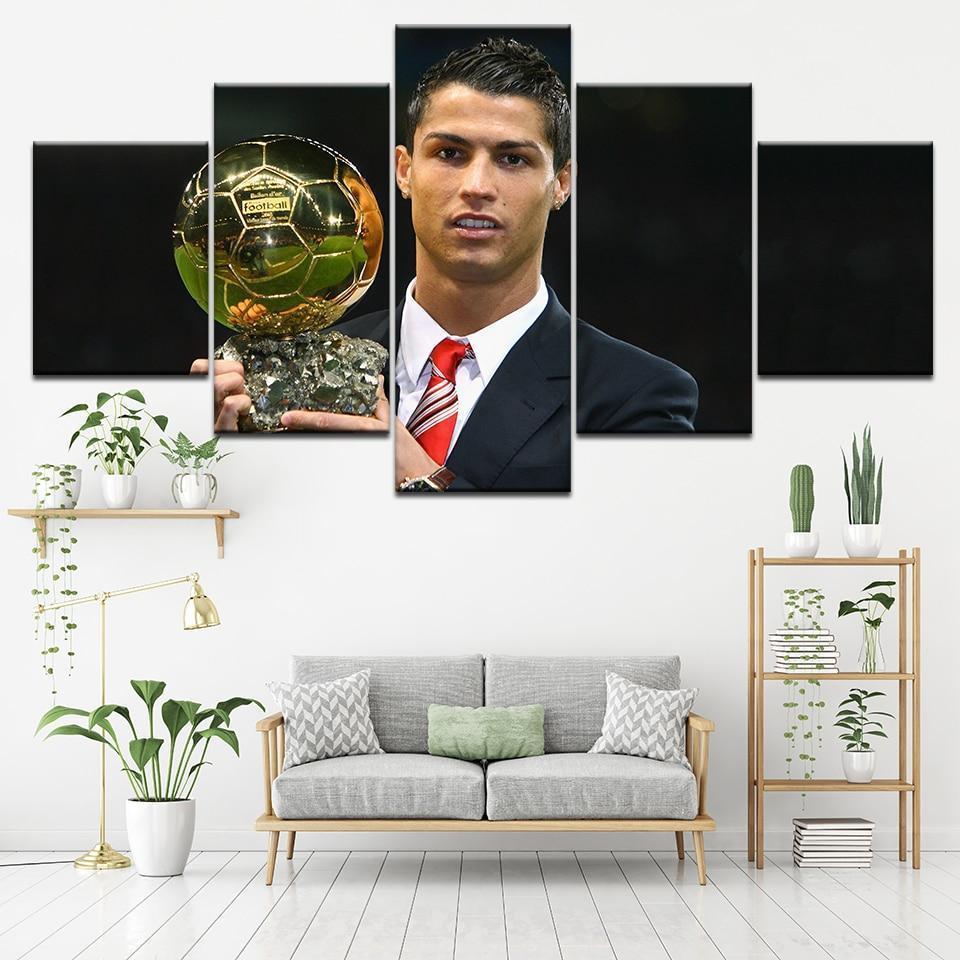 Cristiano Ronaldo With Gold Ball Sport Canvas Wall Art