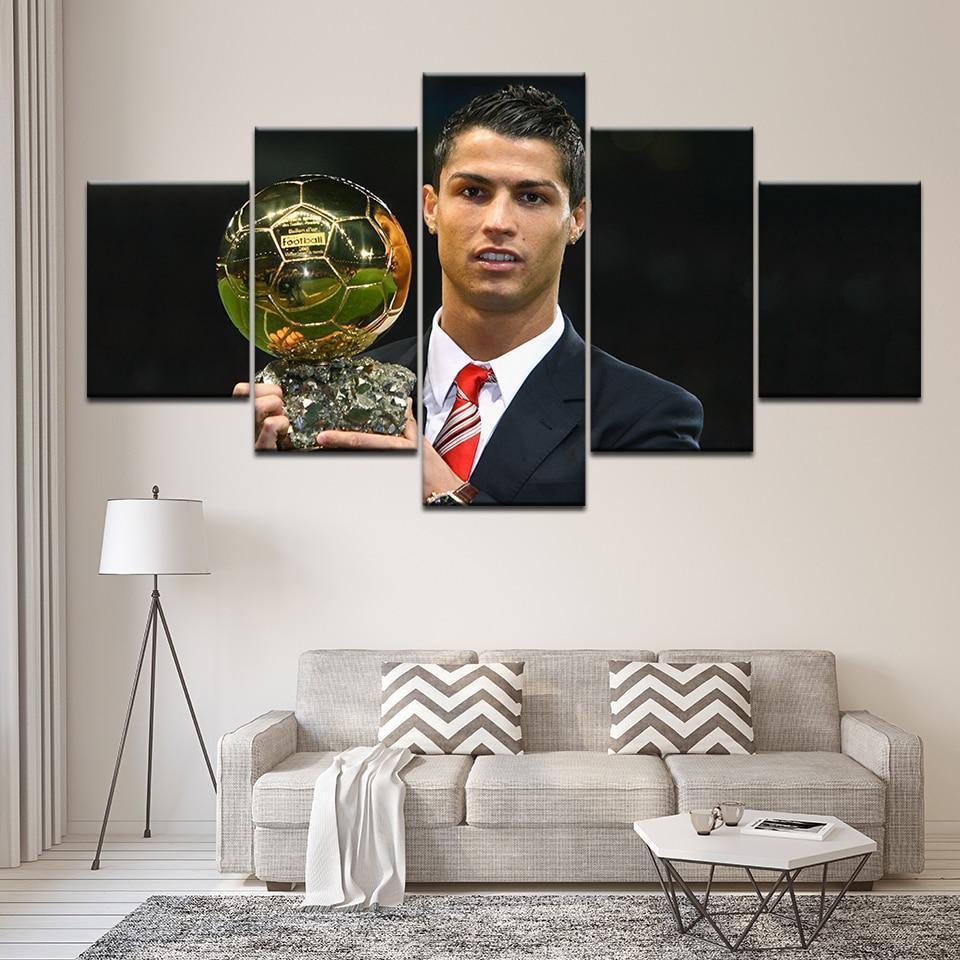 Cristiano Ronaldo With Gold Ball Sport Canvas Wall Art