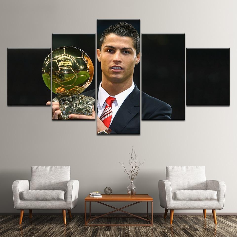 Cristiano Ronaldo With Gold Ball Sport Canvas Wall Art