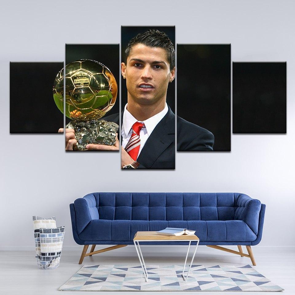 Cristiano Ronaldo With Gold Ball Sport Canvas Wall Art