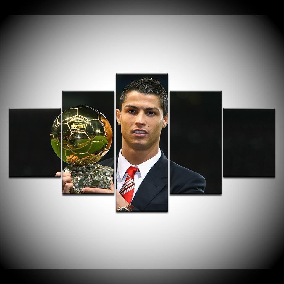 Cristiano Ronaldo With Gold Ball Sport Canvas Wall Art
