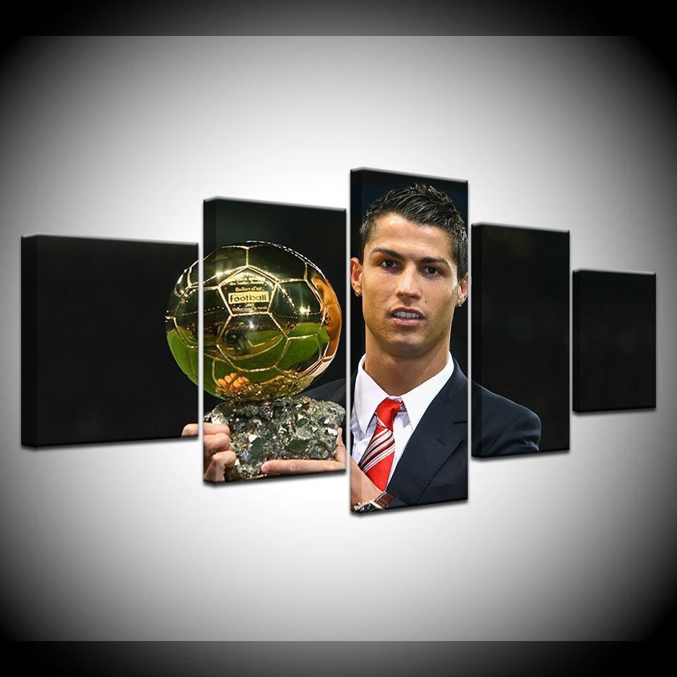 Cristiano Ronaldo With Gold Ball Sport Canvas Wall Art