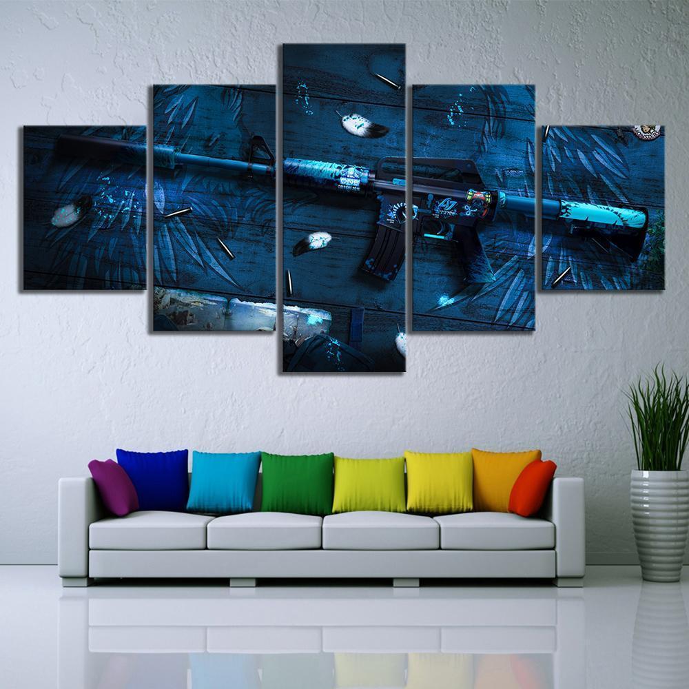 CS GO Weapon M4A1 Dark Blue Gaming Canvas Wall Art