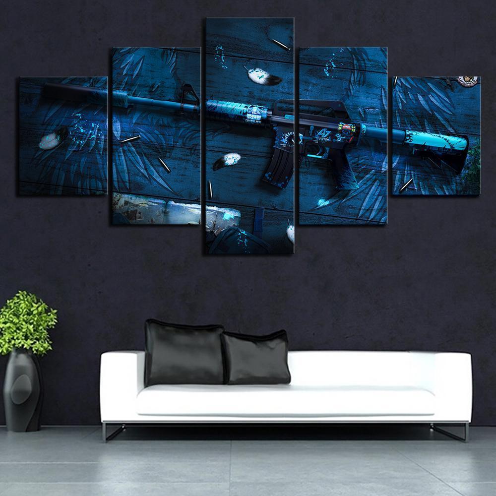 CS GO Weapon M4A1 Dark Blue Gaming Canvas Wall Art
