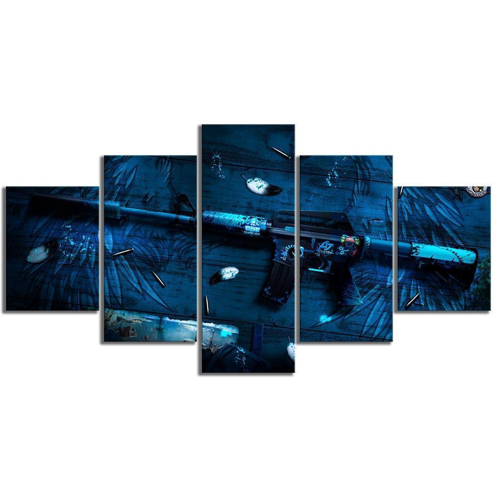 CS GO Weapon M4A1 Dark Blue Gaming Canvas Wall Art