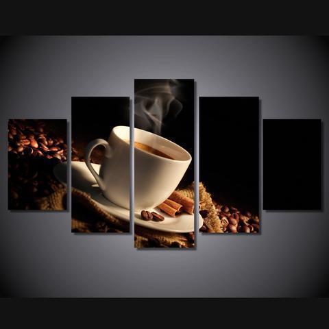 Cup Of Coffee And Coffee Beans Nature Canvas Wall Art