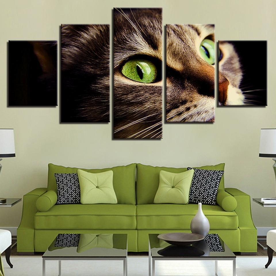 Cute Green Eycat Animal Canvas Wall Art