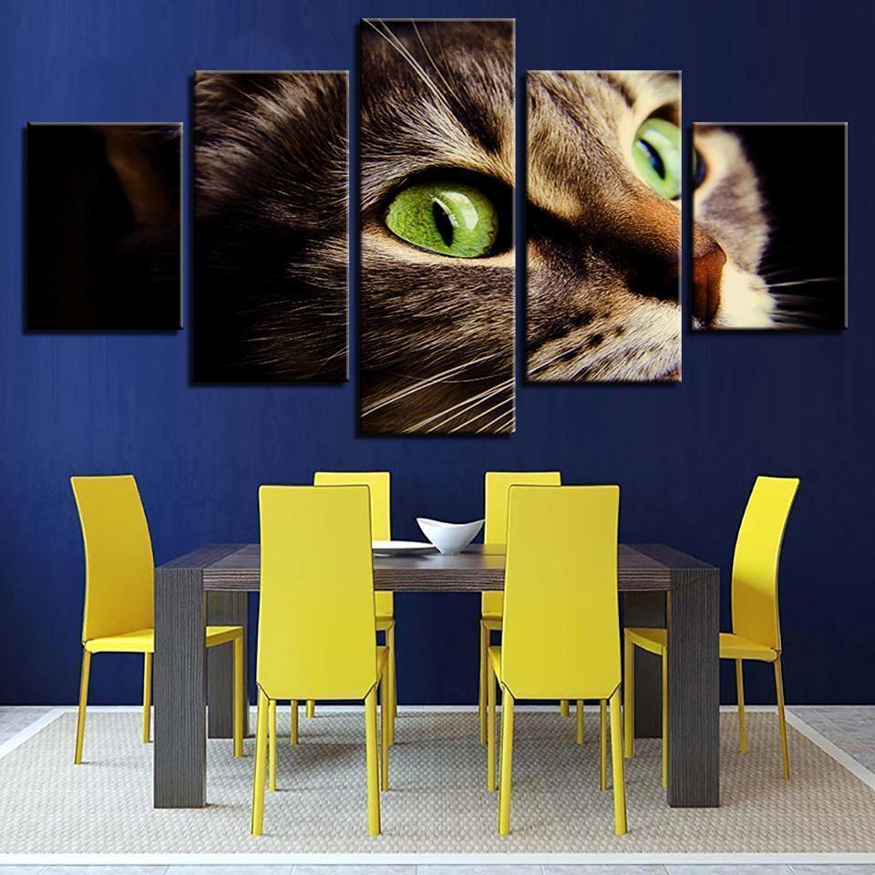 Cute Green Eycat Animal Canvas Wall Art