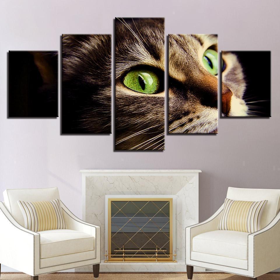 Cute Green Eycat Animal Canvas Wall Art