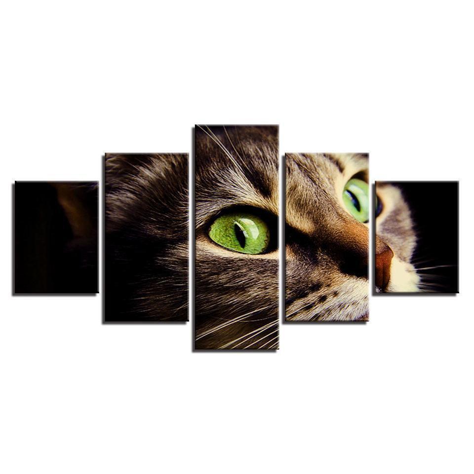 Cute Green Eycat Animal Canvas Wall Art