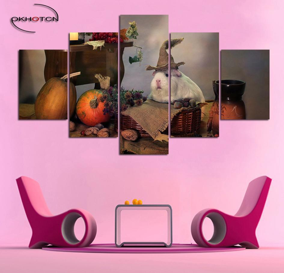 Cute Hamster Wearing A Witches Hat Animal Canvas Wall Art