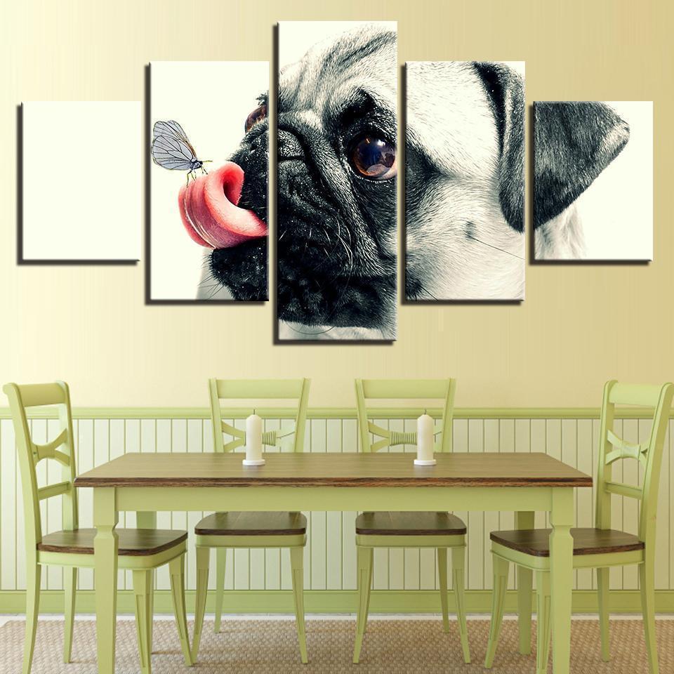 Cute Pet Dog Pugs Butterfly Animal Canvas Wall Art