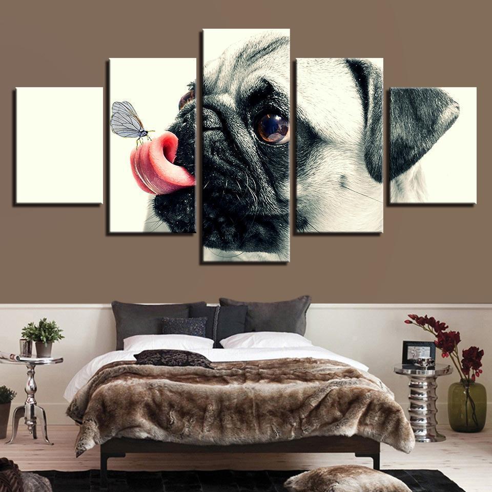 Cute Pet Dog Pugs Butterfly Animal Canvas Wall Art