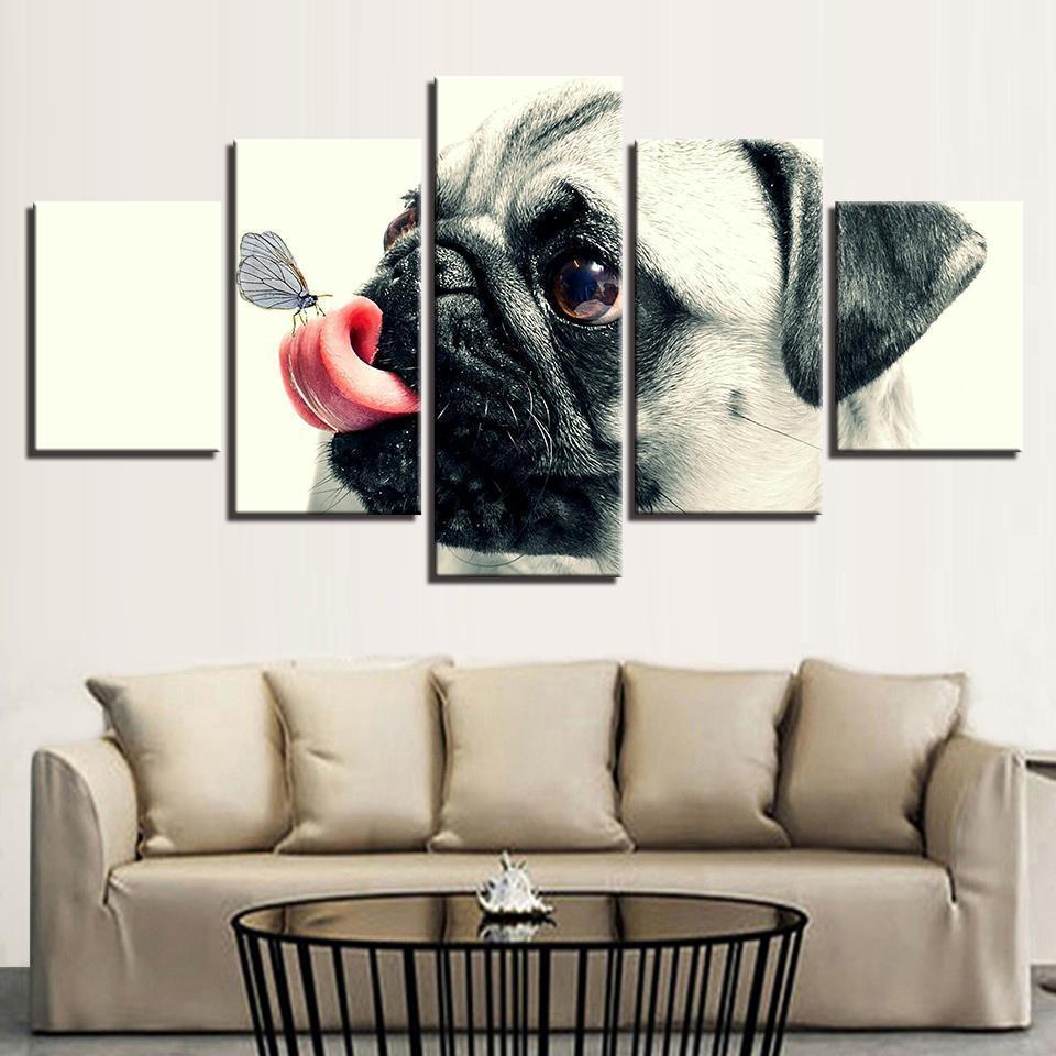 Cute Pet Dog Pugs Butterfly Animal Canvas Wall Art