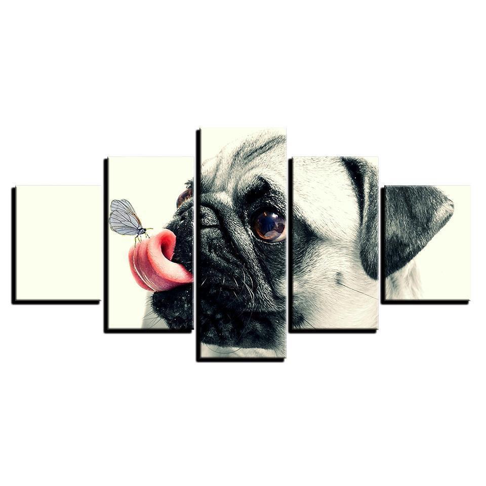 Cute Pet Dog Pugs Butterfly Animal Canvas Wall Art