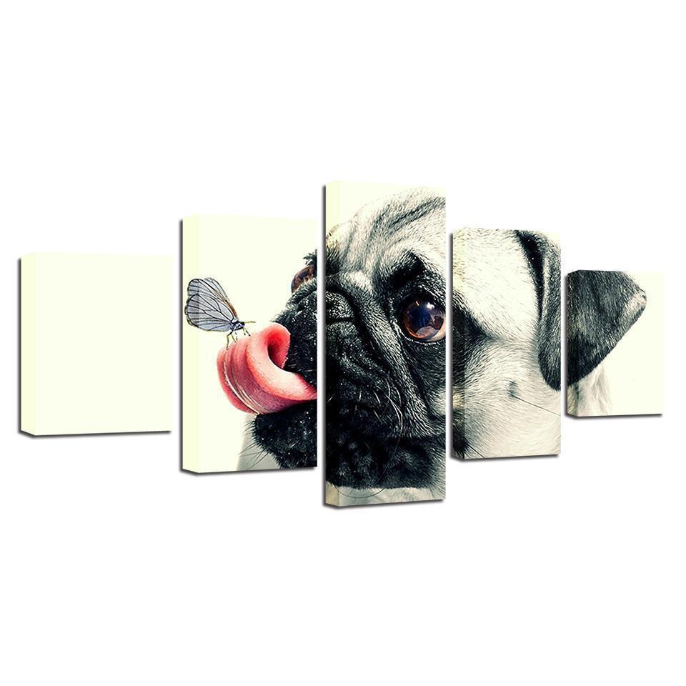 Cute Pet Dog Pugs Butterfly Animal Canvas Wall Art