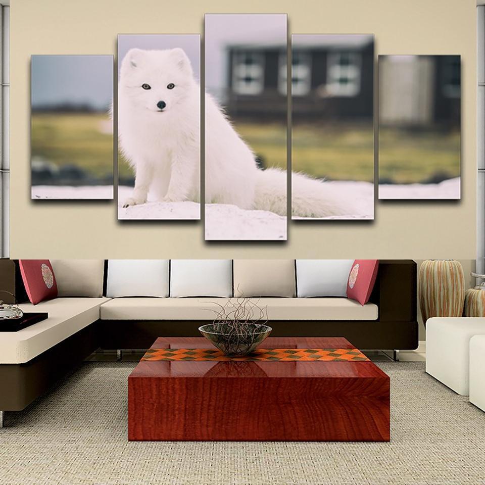 Cute White Pet Fox Animal Canvas Wall Art