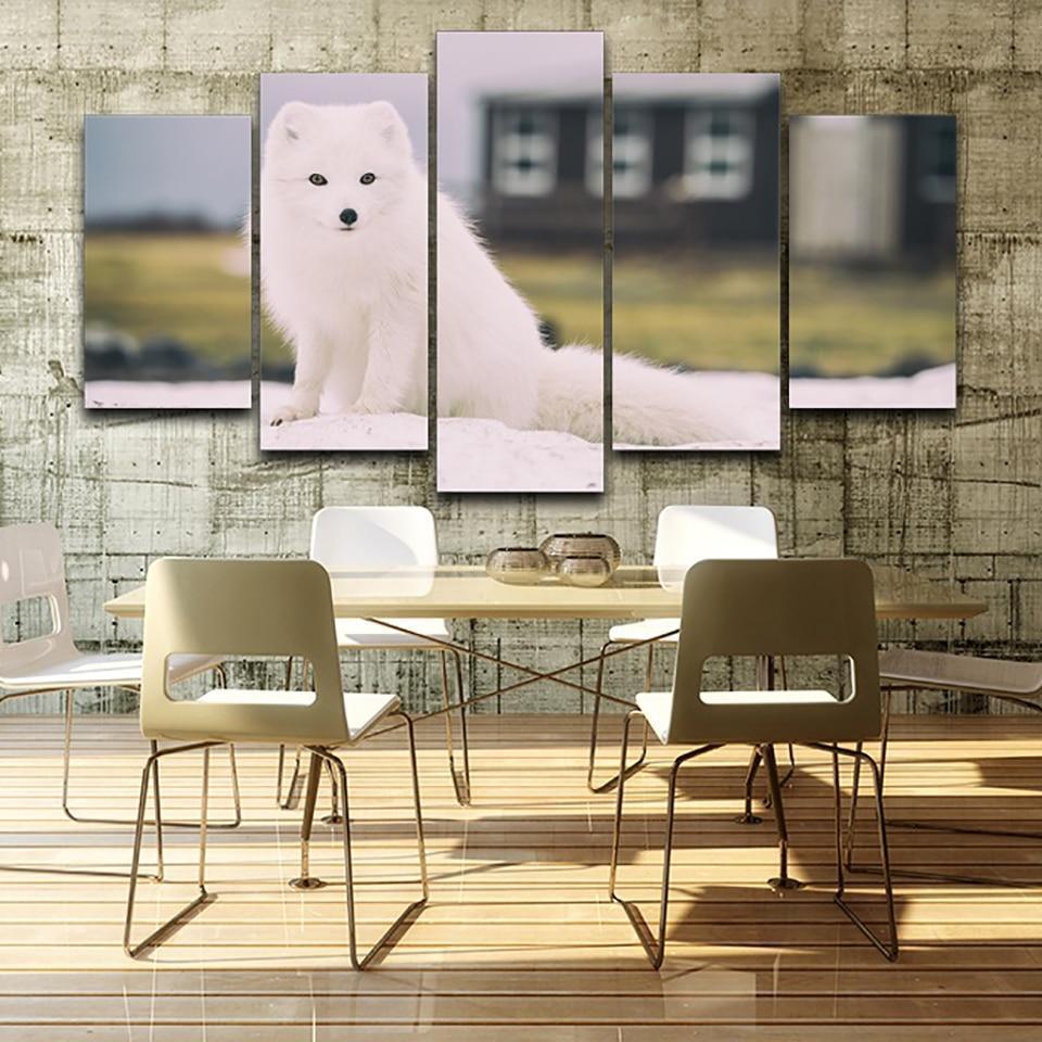 Cute White Pet Fox Animal Canvas Wall Art