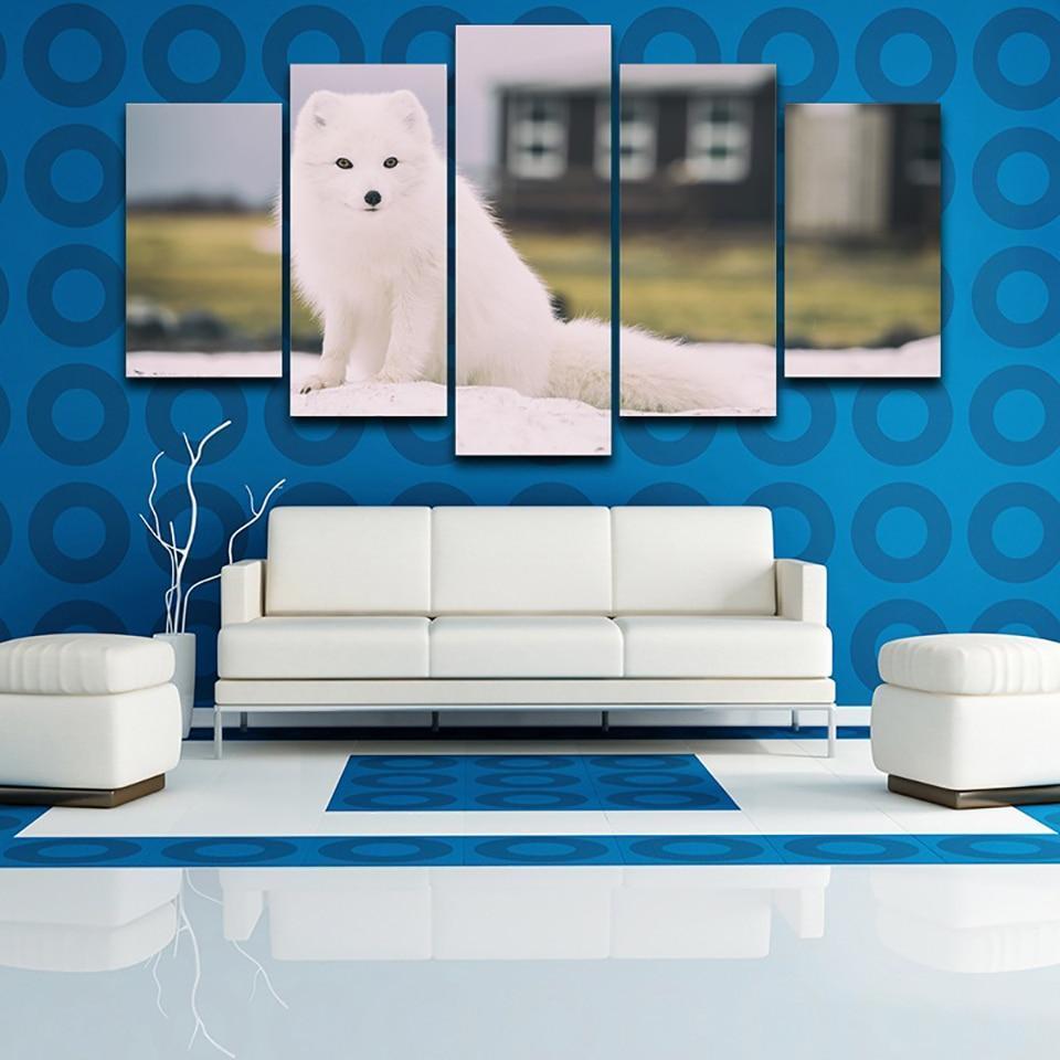Cute White Pet Fox Animal Canvas Wall Art