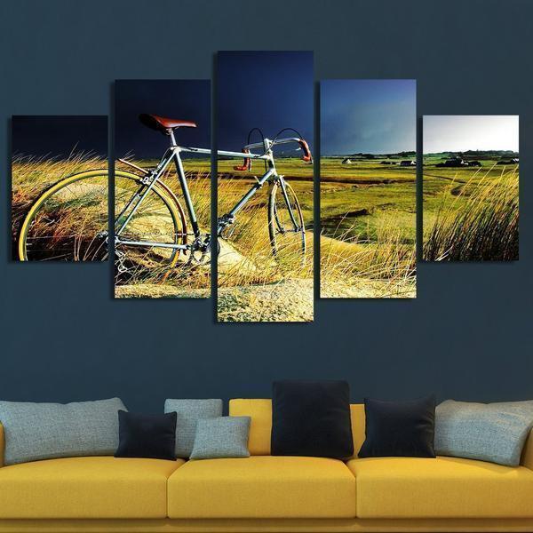 Cycling Through Fields Nature Canvas Wall Art