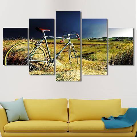 Cycling Through Fields Nature Canvas Wall Art