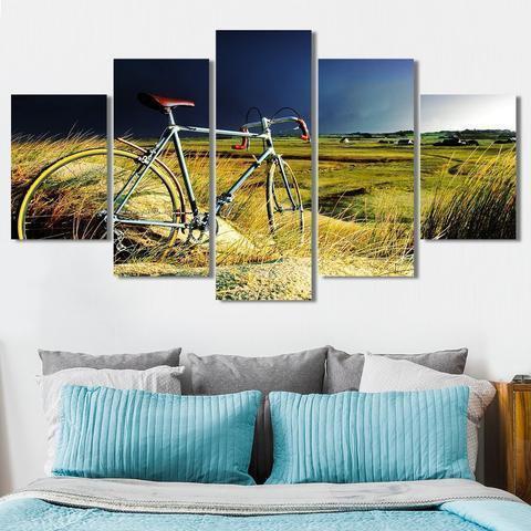 Cycling Through Fields Nature Canvas Wall Art