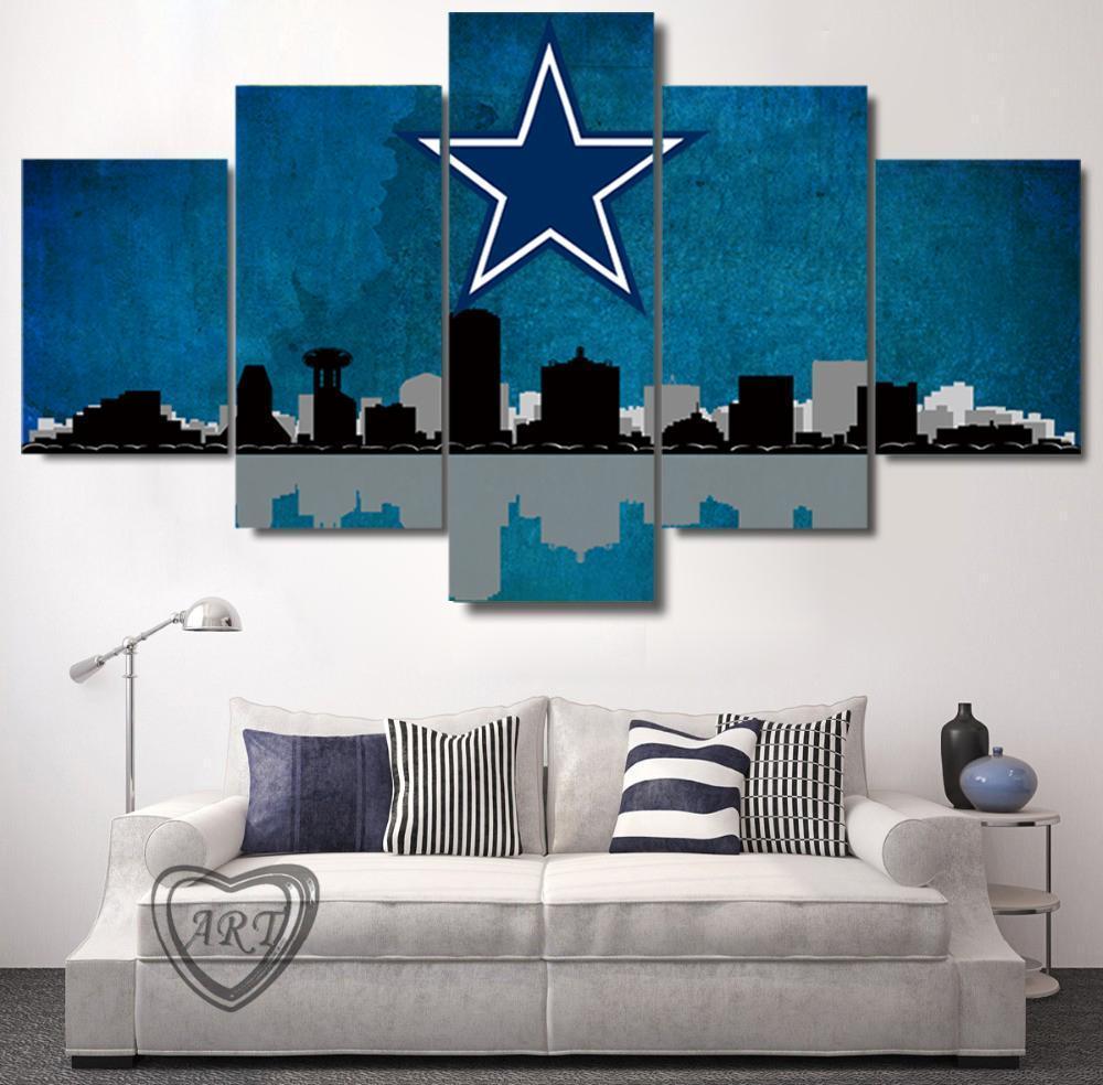 Dallas Cowboys City Skyline  Football Canvas Wall Art