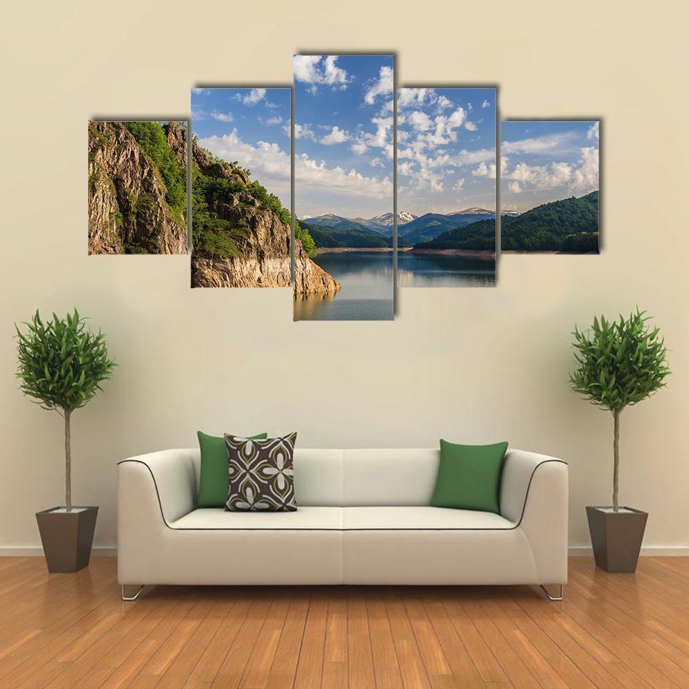 Dam Vidraru Lake In Fagaras Mountains Nature Canvas Wall Art
