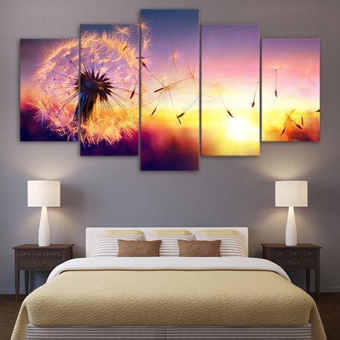 Dandelion Flying In Sunset Nature Canvas Wall Art
