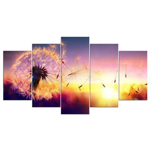 Dandelion Flying In Sunset Nature Canvas Wall Art