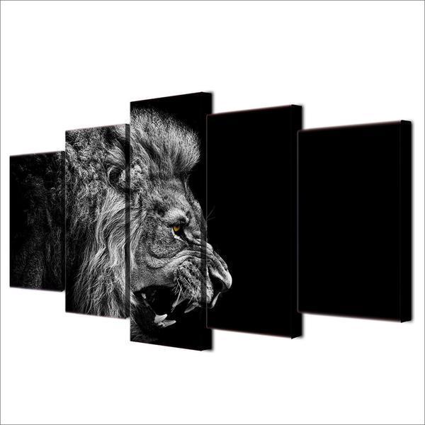 Dark Black And White Lion Animal Canvas Wall Art