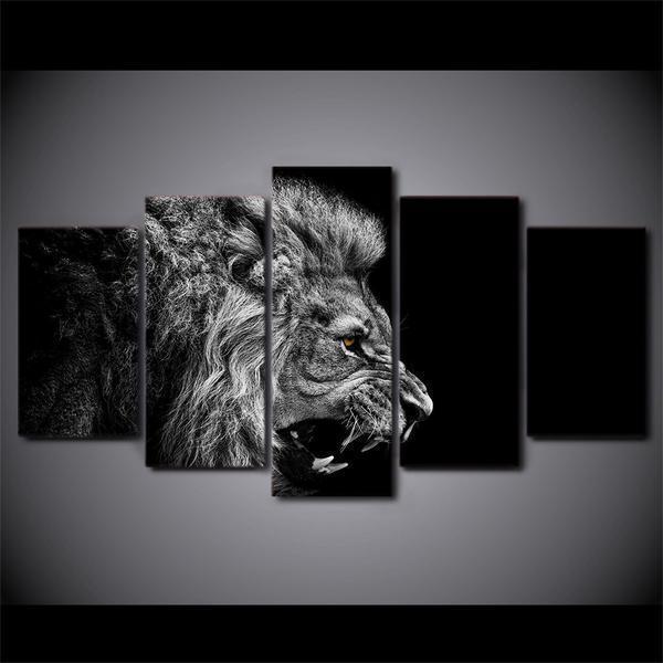 Dark Black And White Lion Animal Canvas Wall Art