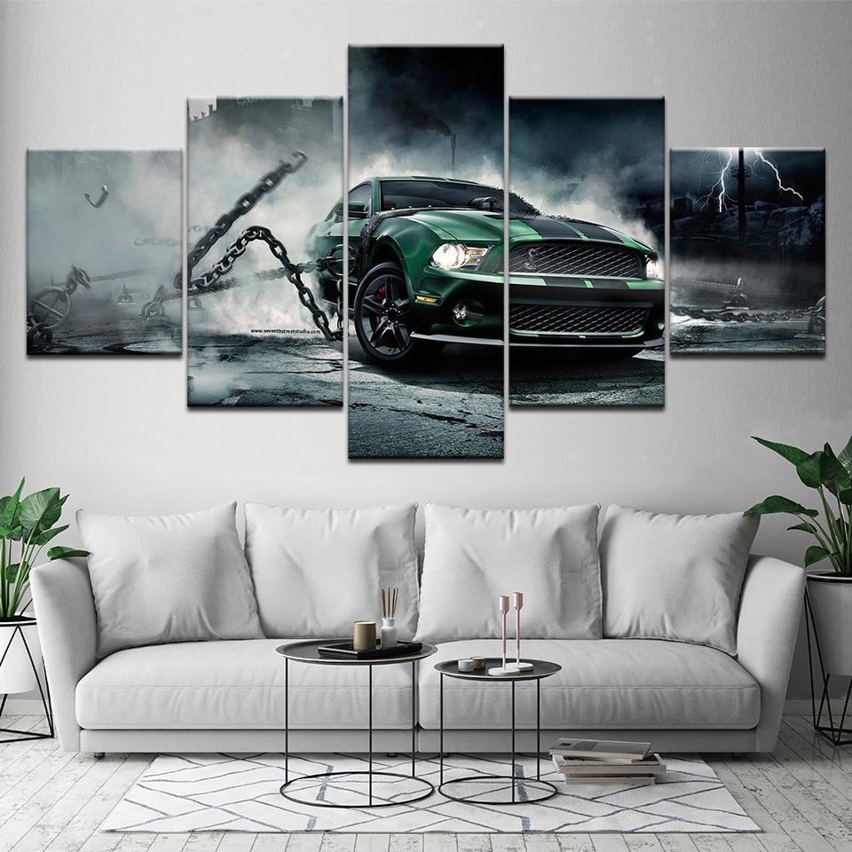 Dark Green Ford Mustang Car &amp;amp; Motor Canvas Wall Art