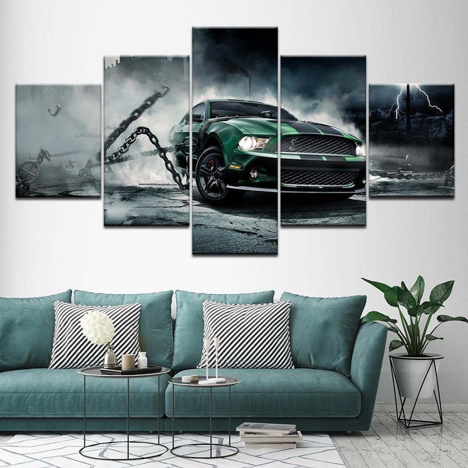 Dark Green Ford Mustang Car &amp;amp; Motor Canvas Wall Art