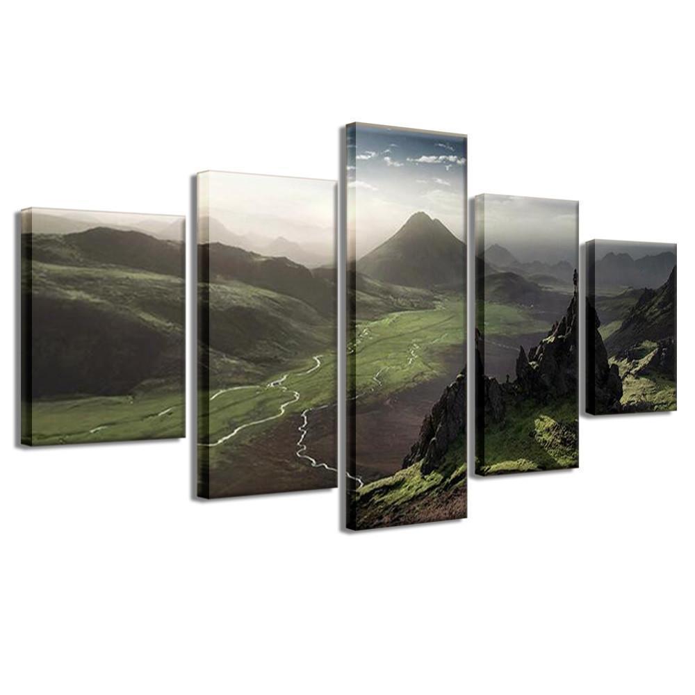 Dark Green Steep Mountains And White Clouds Landscape View Nature Canvas Wall Art
