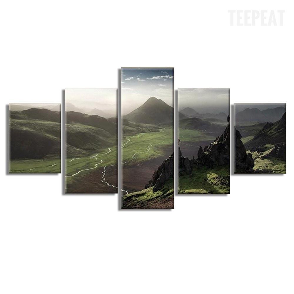 Dark Green Steep Mountains And White Clouds Landscape View Nature Canvas Wall Art