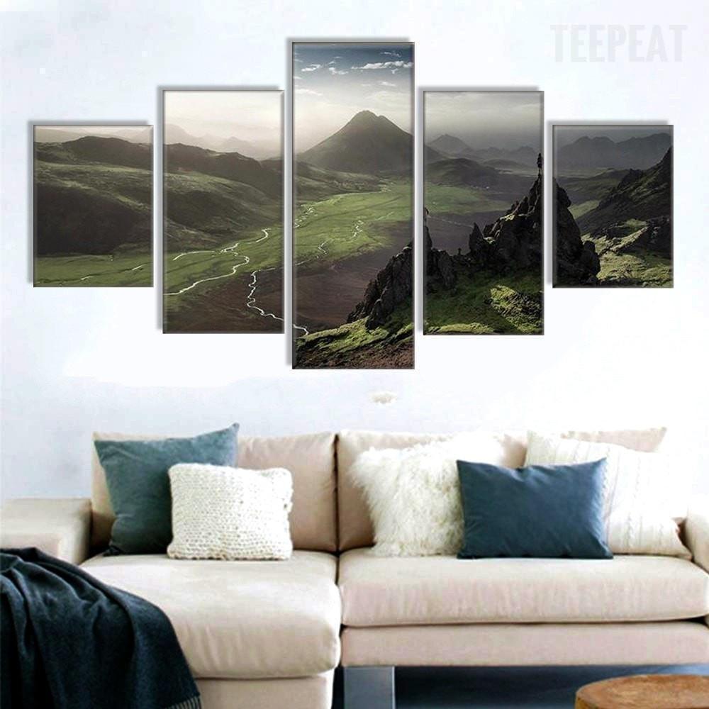 Dark Green Steep Mountains And White Clouds Landscape View Nature Canvas Wall Art