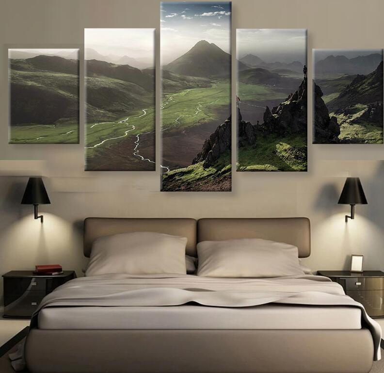 Dark Green Steep Mountains And White Clouds Landscape View Nature Canvas Wall Art