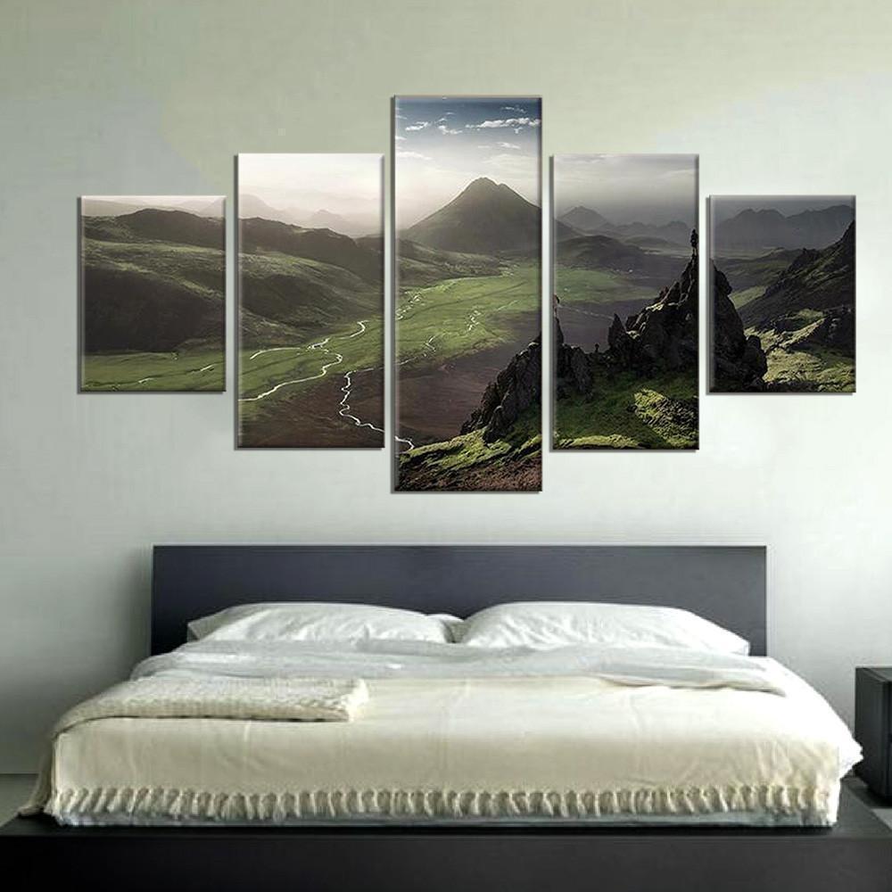 Dark Green Steep Mountains And White Clouds Landscape View Nature Canvas Wall Art