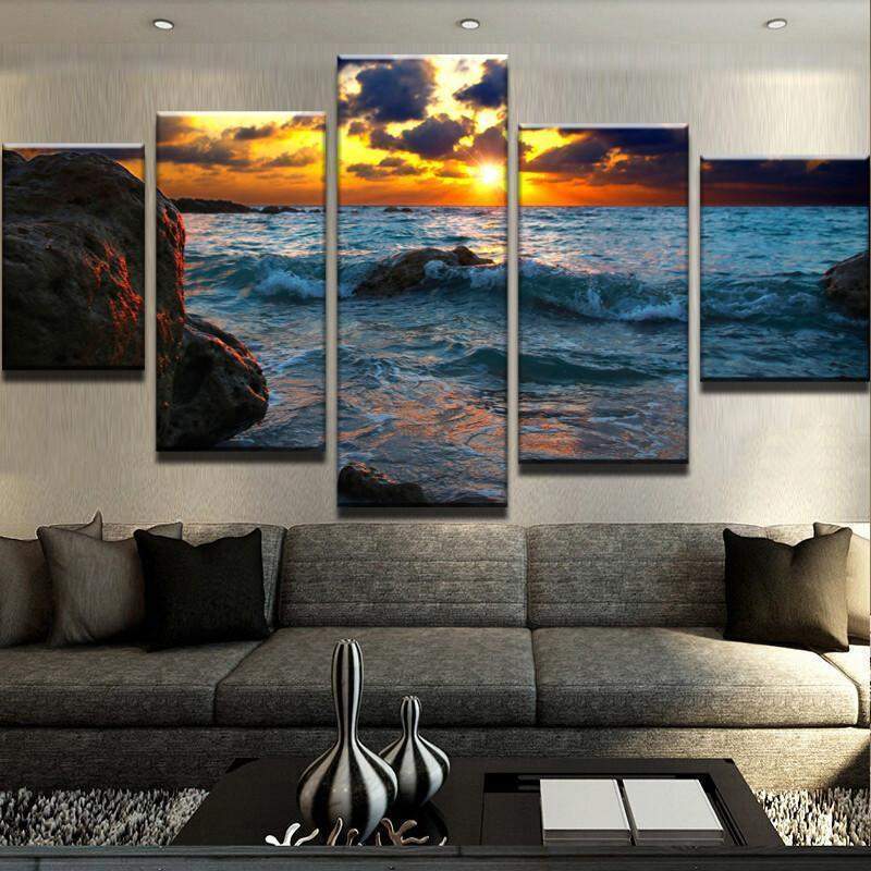 Dark Sunset Over The Ocean Nature Canvas Wall Art